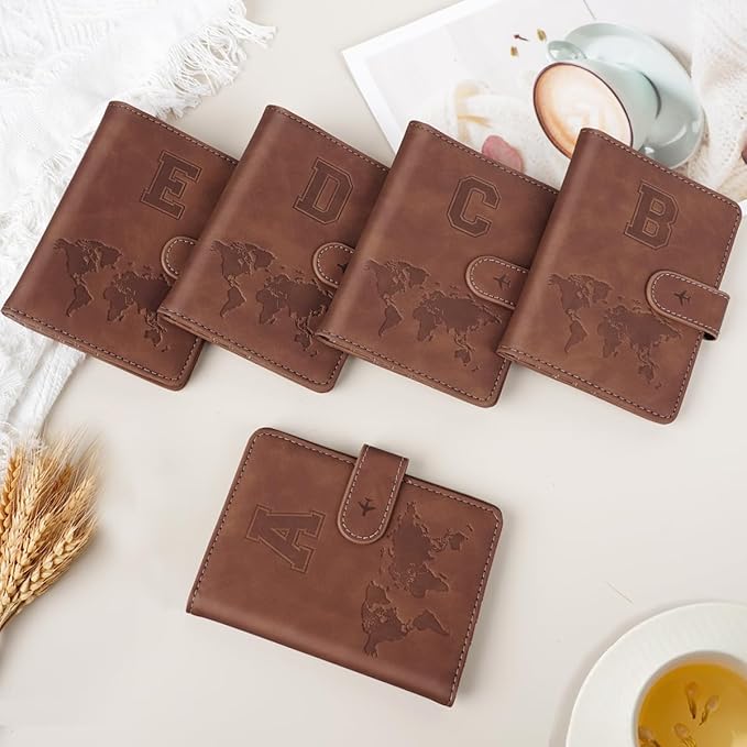 Passport Holder Wallet Cover Personalized Letter A-Z Travel Wallet RFID Blocking Passport Cover Wallet Case for Travel Passport Book Holders for Women and Men, Brown-E