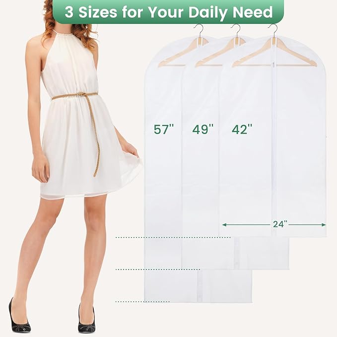 Carbrea 12 Pack Garment Bags for Hanging Clothes - Translucent Suit Bag for Closet Wardrobe Storage Travel - 24" x 42"