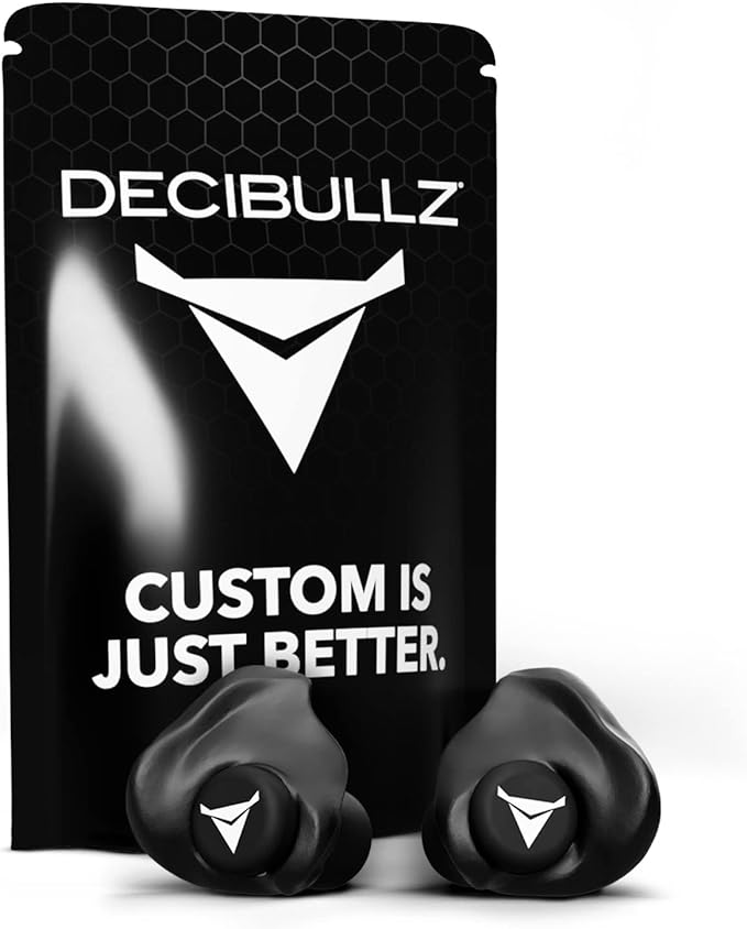 Decibullz 25-Decibel Noise-Reduction Earplugs for Hearing Protection, Custom-Molded Reusable Earplugs for Noise Sensitivity & Flights, Black