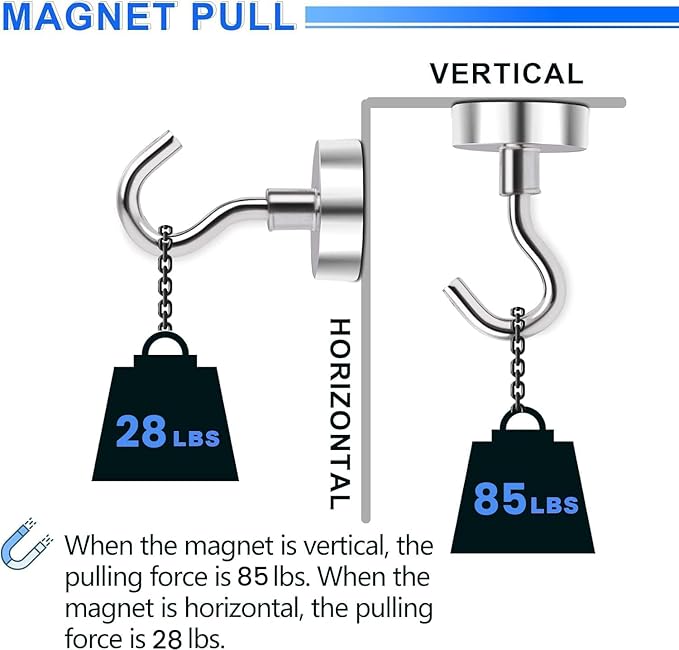 DIYMAG Magnetic Hooks, 85 LB Heavy Duty Strong Magnet with Hook, Rare Earth Neodymium Magnets for Hanging, Magnetics Hanger for Curtain, Home, Kitchen, Workplace, 20 Packs