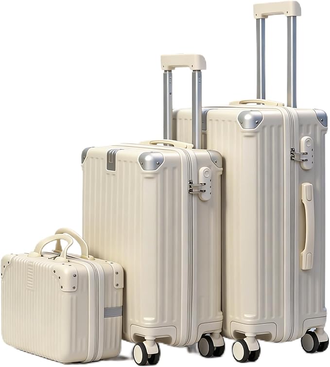Carry On Luggage with Spinner Wheels,PC Hard Shell Suitcase with USB Port,Lightweight Travel Luggage Airline Approved for Men Women,White,3-Piece Set (14/20/24)
