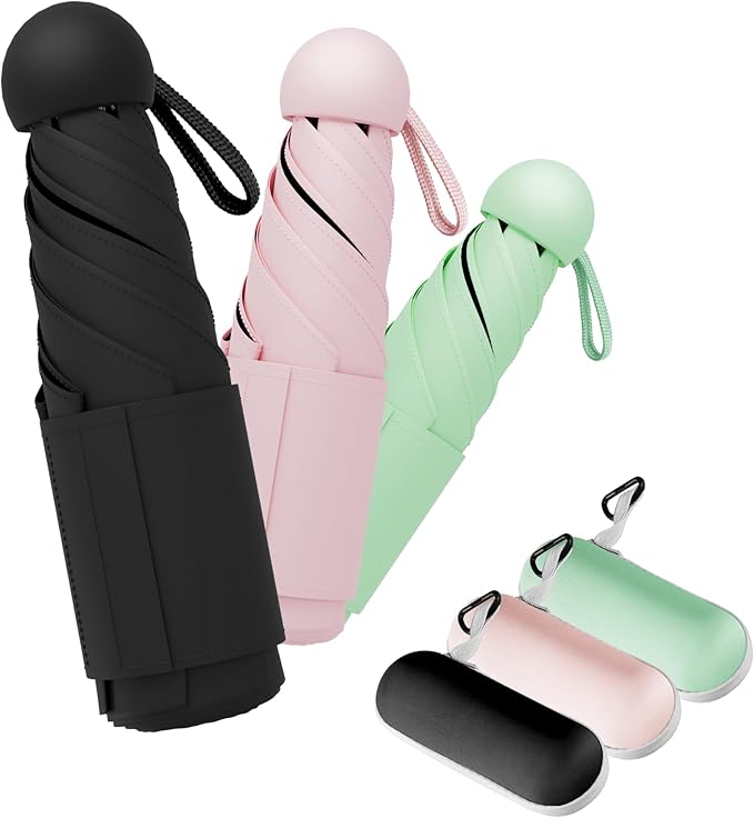 Travel Mini Umbrella Compact Small & Lightweight, UV Rain Protection, Pocket-Sized Folding Umbrellas with Quickdraw & Case for Men Women & Kids Backpack