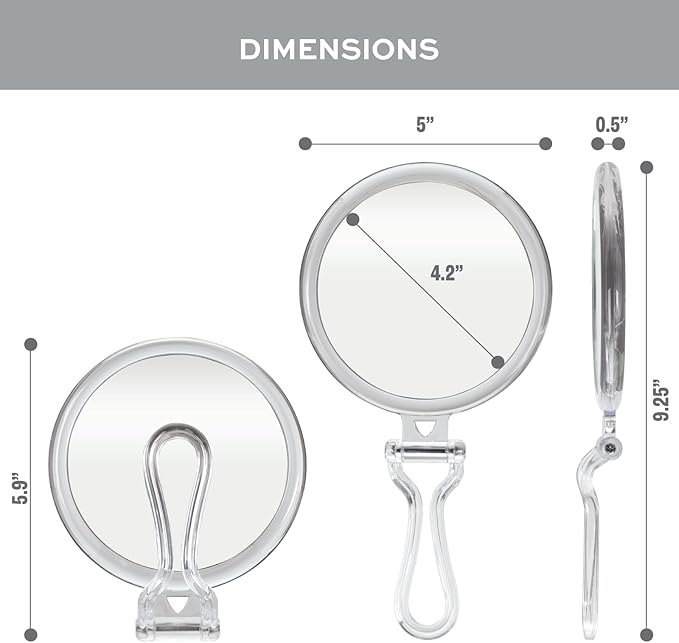 ForPro Professional Collection Expert 30X Magnifying Handheld Mirror, Double-Sided Hand Mirror with Folding Adjustable Handle for Makeup, Travel, Clear