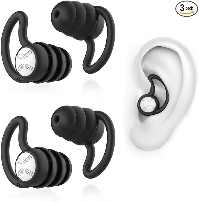 Swimming Ear Plugs Waterproof Earplugs - 3 Pairs Silicone Swim Ear Plugs for Adult Kids, Water Sports Earplugs for Showering, Bathing, Surfing - Keep Ear Water Out (Black, Black)