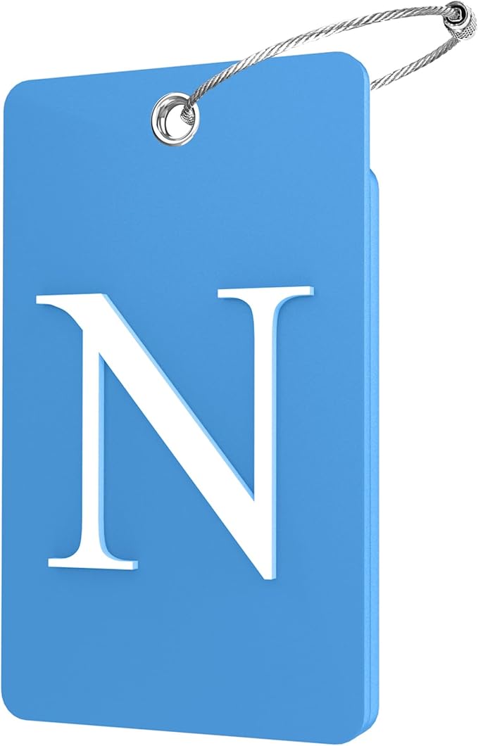 Gostwo 2 Pack Luggage Tags for Suitcases, 26 Initial Letter Travel Luggage Baggage Identification Labels ID Tag Fully Bendable Tags with Stainless Steel Loop (Blue) (Letter N)