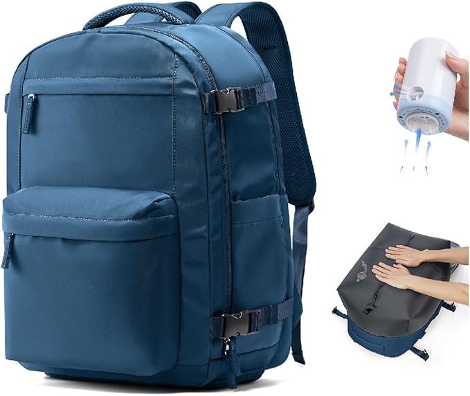 VGCUB Vacuum Backpack Travel with Electric Pump Vacpack System Storage Compression Laptop Work Business Waterproof College Weekender Bags Casual Daypack Backpacks for Women Men Blue