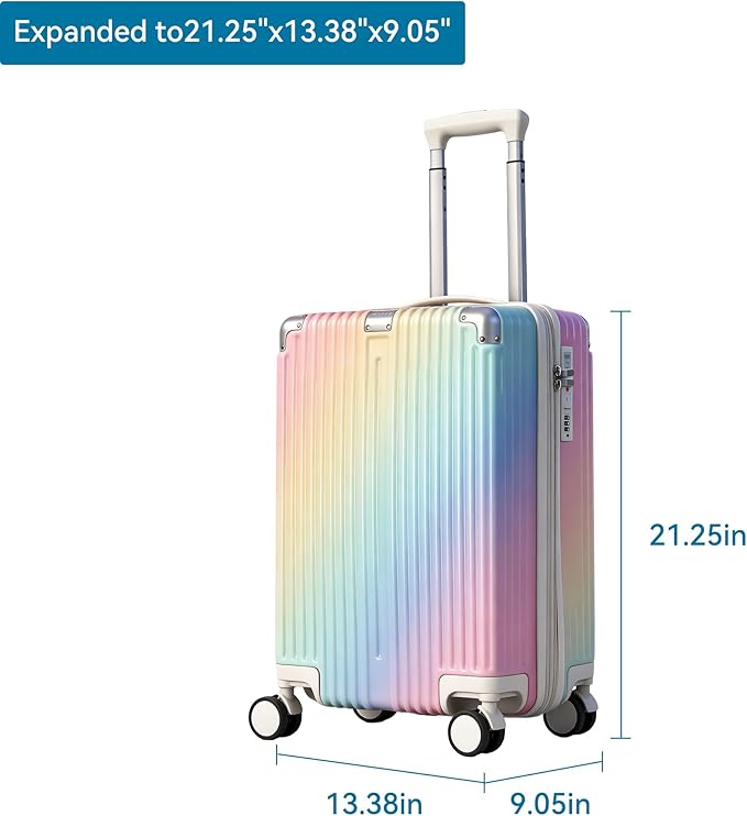 20 Inch Carry On Luggage with Spinner Wheels,PC Expandable Hard Shell Suitcase with USB Port,Lightweight Travel Luggage Airline Approved for Men Women (Colorful)