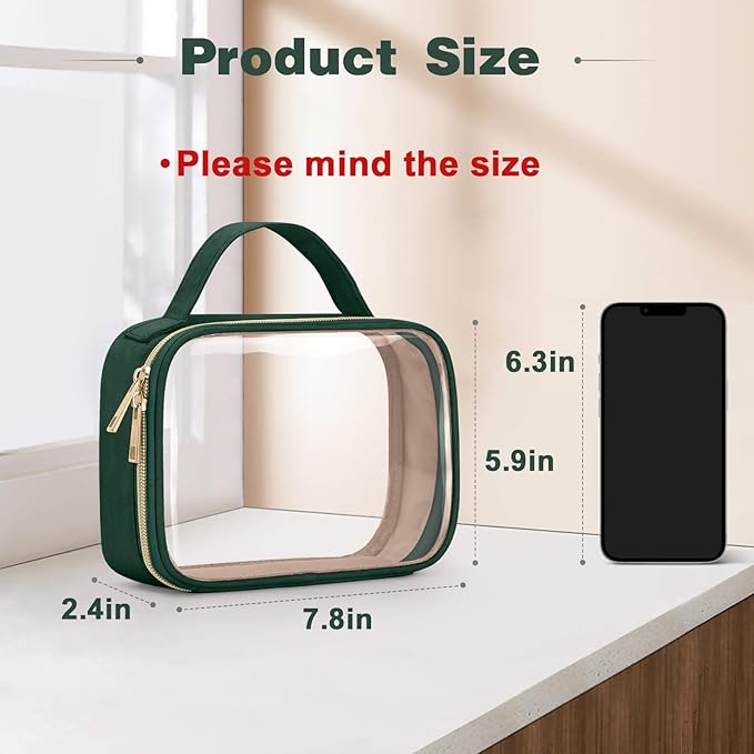Wedama TSA Approved Toiletry Bag, 2 Pack Clear Makeup Bags with Handles, Quart Size Clear Toiletry Bags, PVC Cosmetic Bags for Women and Men, Carry on Airport Airline Compliant Bag, Dark Green