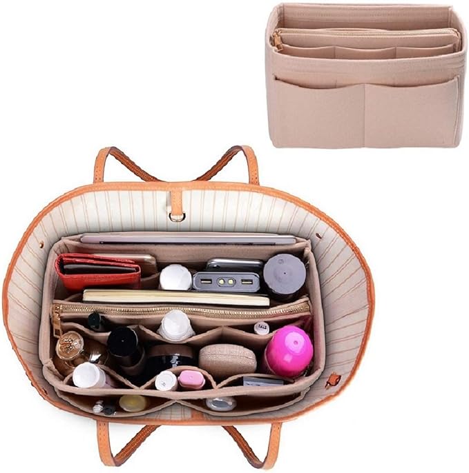 ZTUJO Purse Organizer Insert, Felt Bag Organizer with Metal Zipper, Handbag & Tote Shaper, For Speedy Neverfull Tote, 7 Sizes