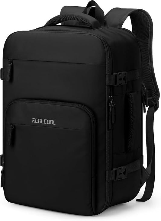 RealCool Travel Backpack for Women Men - Gift for Travelers, Students & Professionals, 15.6 Inch Laptop Carry On Backpack, TSA Flight Approved, College School Business Weekender Daypack-Black