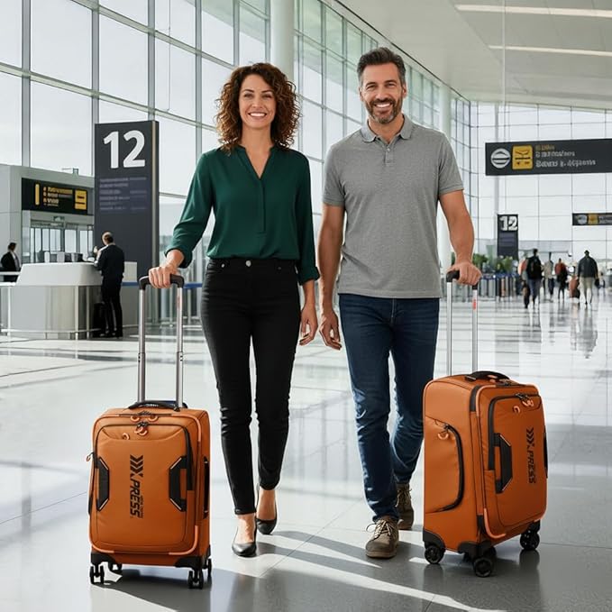 2-Piece Set（22in/30in） Front Opening,Softside Luggage Sets w/Double Spinner Wheels Suitcase,Waterproof,Lightweight Travel Luggage Rolling Suitcase（Orange,22in/30in）