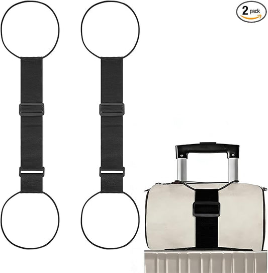 2Pcs Luggage Straps for Suitcases, Adjustable Luggage Connector Straps, Luggage Straps Bag Bungee, Add a Bag Easy to Travel Suitcase (Black)