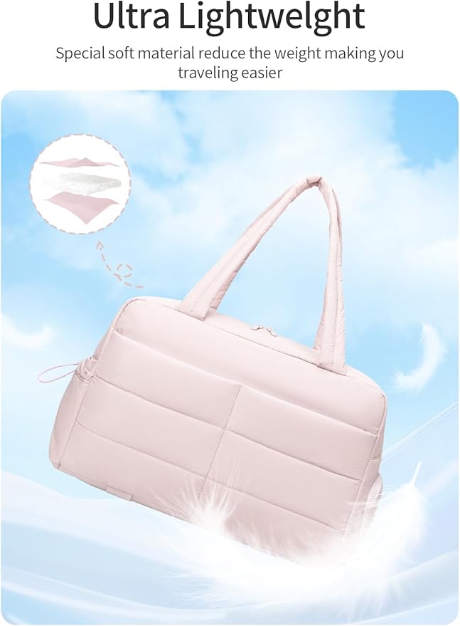 Gitus Carry On Duffle Gym Bag for Women Puffer Weekender Overnight Duffel Bag for Travel with Clear Toiletry Pouch Sport Yoga Fitness Essentials Gifts (Lightpink)