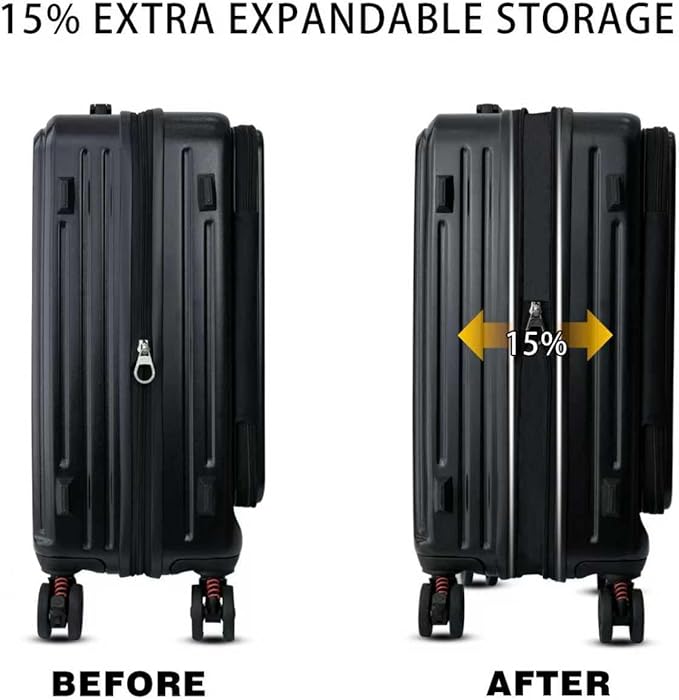 20 inch Carry on Luggage with wheels Airline Approved, Carry on Suitcases with Wheels, Hard Shell Carry on Luggage Top Open Design, Expandable Suitcase with Cup Holder and Spinner wheels.