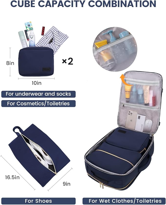 LOVEVOOK Large Travel Backpack for Women & Men, 40L Carry on Backpack for Airplanes, TSA Personal Item Travel Bag fits 17" Laptop, Waterproof Weekender Essentials Airline Approved with 3 Packing Cubes
