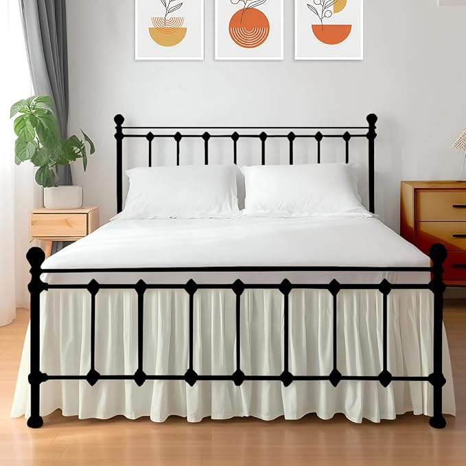 Shreem Linen Ruffled Bed Skirt with Split Corners, Gathered Style, 100% Microfiber, 24-Inch Drop, Dust Ruffle Bedskirt with Platform, King, Ivory
