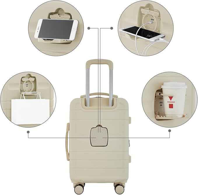 French Connection St. Martin Carry-On Luggage with Cup Holder/USB Ports, Whitecap Gray