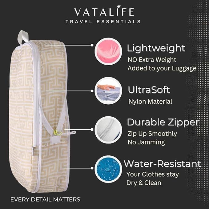 Compression Packing Cubes for Travel 6PC Set - Suitcase Organizer & Space Saver Bags for Carry On Luggage with Drawstring Backpack Beige Boho