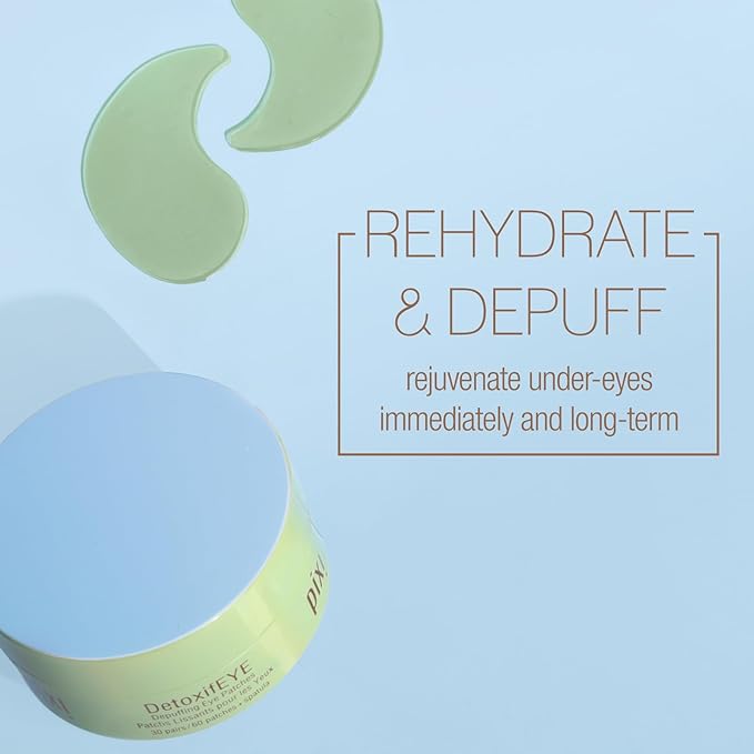 Pixi DetoxifEYE Depuffing Hydrogel Under-Eye Patches, Cucumber, Hyaluronic Acid & Caffeine for Puffy Eyes and Dark Circles, Hydrate Eye Area, 30 Pairs, 60 Patches