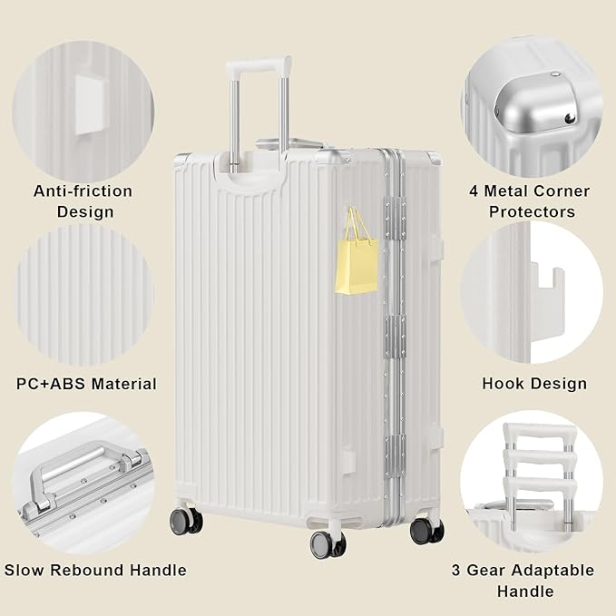 AnyZip Luggage Sets 2 Piece Aluminum Frame Carry On and Checked Suitcase PC ABS Hard Shell TSA Lock No Zipper(White, 20/28)