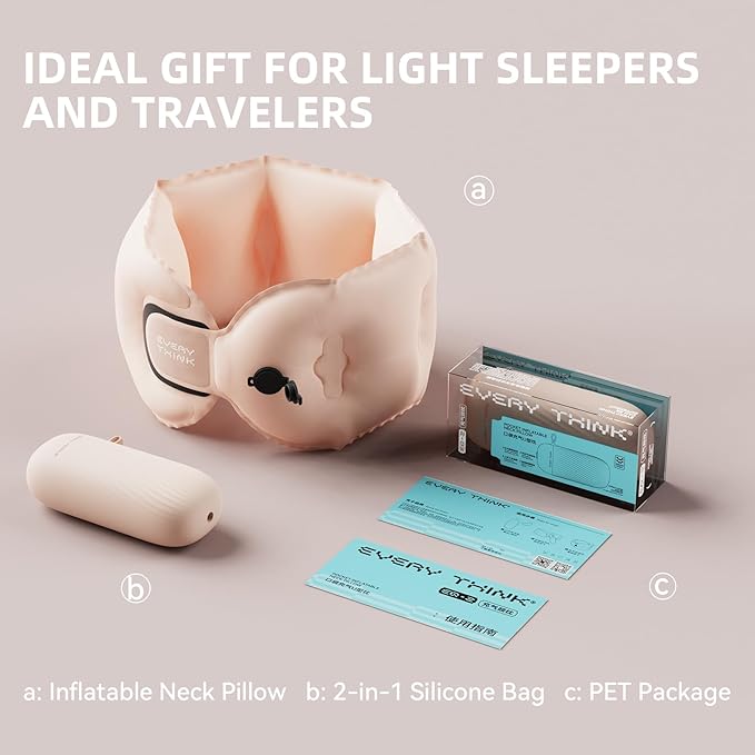 Inflatable Travel Pillow - Travel Pillow for Long Flight, Inflatable Neck Pillow for Traveling, Pocket Blow Up Pillow for Airplane, Bus, Train, Car, Office, Home (Pink)