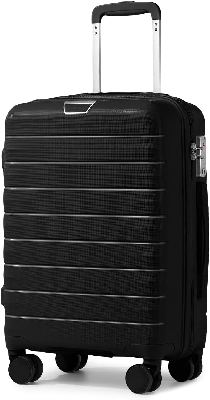 LARVENDER Carry On Luggage 22x14x9 Airline Approved, 20 Inch Hardshell & Lightweight PP Travel Carry On Suitcase for Women with Spinner Wheels TSA Lock, Black