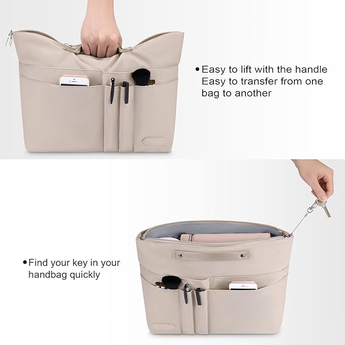 HyFanStr Purse Organizer Insert for Handbags,Tote Bag Organizer Insert Zipper Bag for Women, Handbag Organizer Inside Liner with 15 Pockets