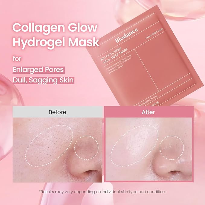 BIODANCE Bio-Collagen Real Deep Mask, Hydrating Overnight Hydrogel Face Mask, Pore Minimizing, Plumping, Elasticity Improvement, Korean Skin Care | 1.19oz(34g) x 16ea