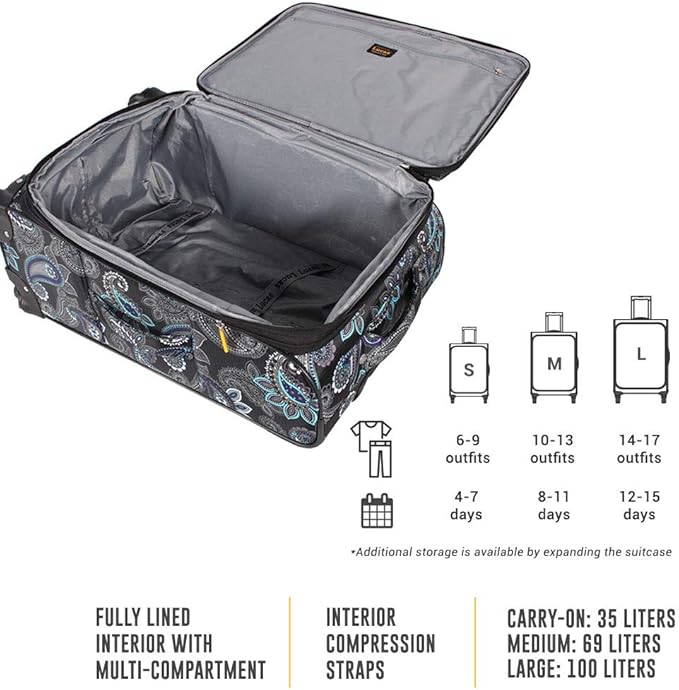LUCAS Designer Luggage Collection - Expandable 24 Inch Softside Bag - Durable Mid-sized Ultra Lightweight Checked Suitcase with 4-Rolling Spinner Wheels (Diva)