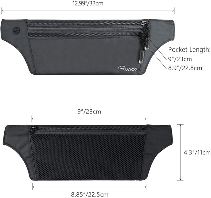 Ryaco Money Belt, Slim Passport Holder RFID Blocking Hidden Wallet Travel Essentials Pouch for Women Men With Adjustable Strap Waist Bag to Protect Cash, Credit Cards and Documents