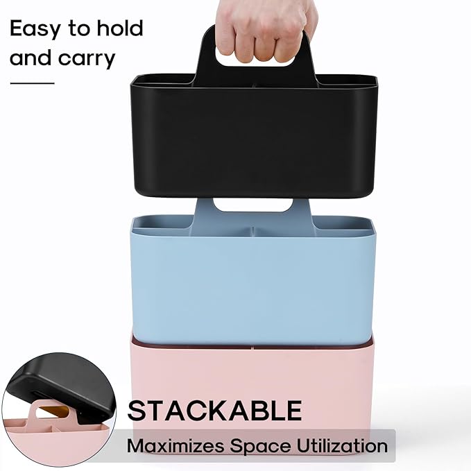 Multiuse Caddy Organizer with Handle, Portable Divided Plastic Tote Bin - Art Craft, Stationary Pen Marker Crayons, Makeup Hair Supplies Storage - Bathroom, Classroom, Dorm, Office, Desk Holder -Black