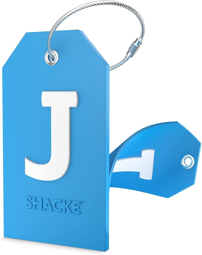 Shacke Initial Luggage Tag with Full Privacy Cover and Stainless Steel Loop - Aqua Teal (Letter J)