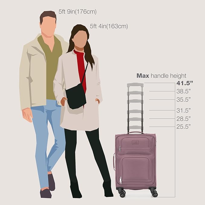 U.S. Traveler Rio Lightweight Softside Rolling Carry-on Suitcase, 4-Wheel Single, Mauve