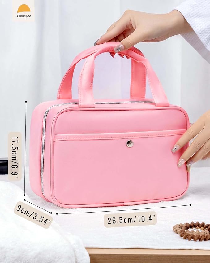 Travel Hanging Toiletry Bag for Women - Waterproof Cosmetic Organizer with Clear Window, Lightweight Bathroom Bags for Essentials, Makeup, Shampoo, Toiletries Dark Pink, Medium