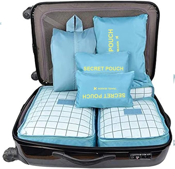 Packing Cubes for Suitcases - 7 Pieces, Light Packing Cubes for Travel, Suitcase Organizer Bags Set, Luggage Organizers for Suitcase, Water-Resistant Travel Essentials, Nile Blue