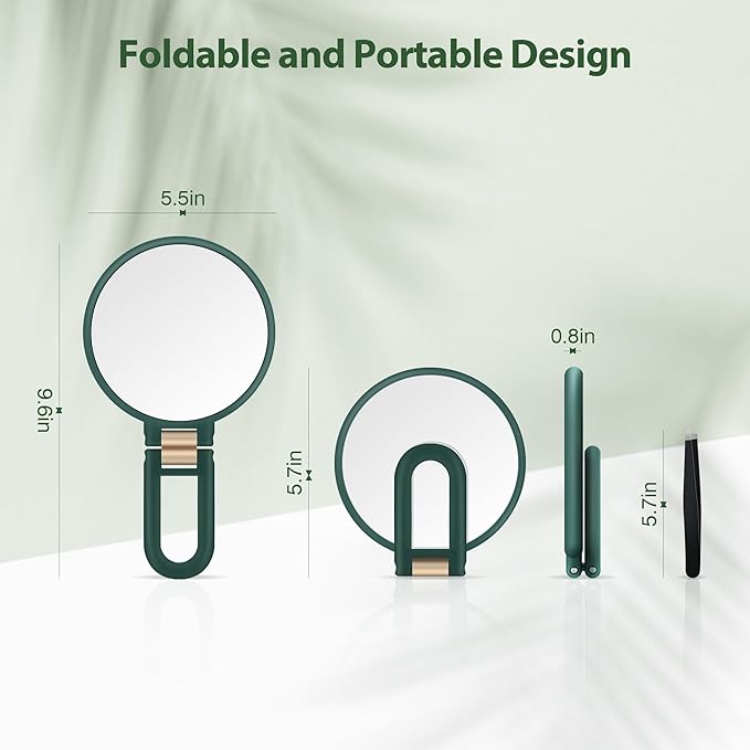 B Beauty Planet 30X Magnifying Mirror, Hand Mirror with Handle, Double Sided Hand Mirror with 30X/1X Magnification, Travel Essential Portable Foldable Makeup Mirror for Precision MakeupGreen
