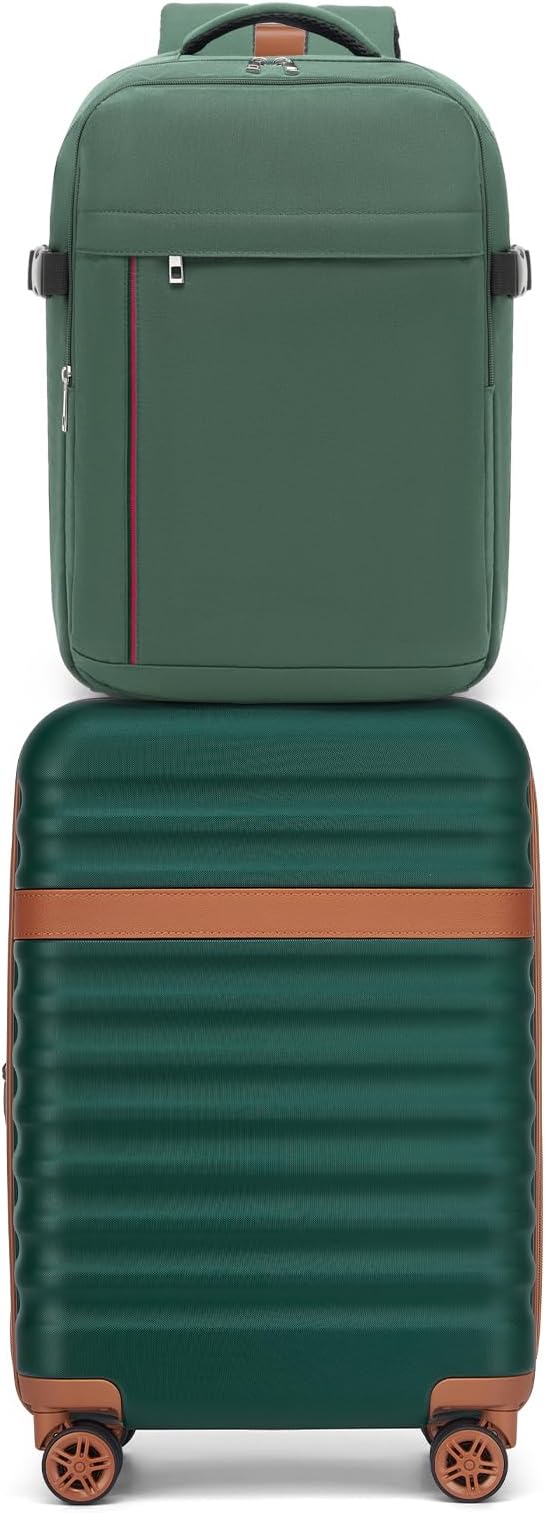 Kono Airline Approved Suitcase Set 3 Piece Luggage Set Lightweight Carry On Travel Luggage, TSA Lock Spinner Wheels Hardshell (Green/Brown, (BP/20))