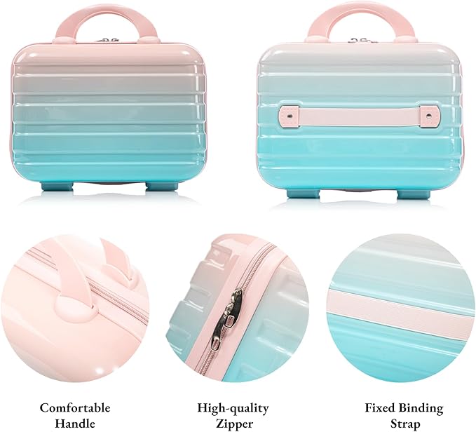 Gradient Pink-Light Blue Luggage Set 14" & 20" - 2 Piece PC Spinner Wheel Suitcases with Combination Lock, Lightweight Carry On for Business & Vacation
