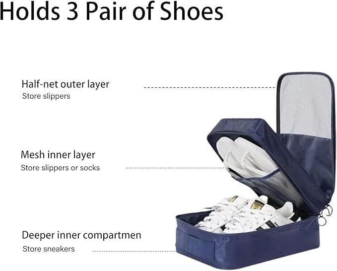Travel Shoe Bag Holds 3 Pair of Shoes, Hezelf Shoe Storage Pouch for Travel and Daily Use, Travel Suitcase Shoe Organizer, Waterproof