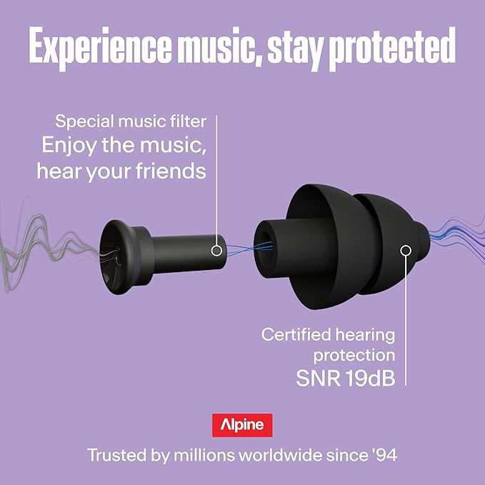 Alpine PartyPlug Concert Ear Plugs - Noise Reduction Ear Plugs for Party, Concert, Festival and Music - Reusable Earplugs (Transparent (Multisize))