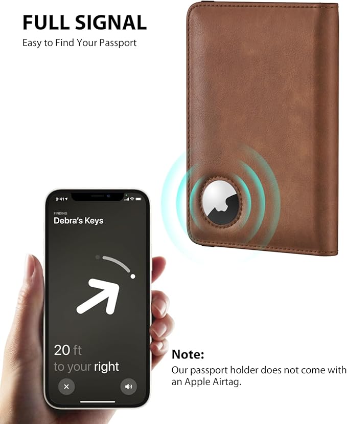 Stouchi AirTag Passport Holder, RFID Passport Holder with Airtag Slot, Multiple Passport Wallet Cover for Men, Leather Passport Case, Anti-Lost Waterproof Travel Accessories, Brown