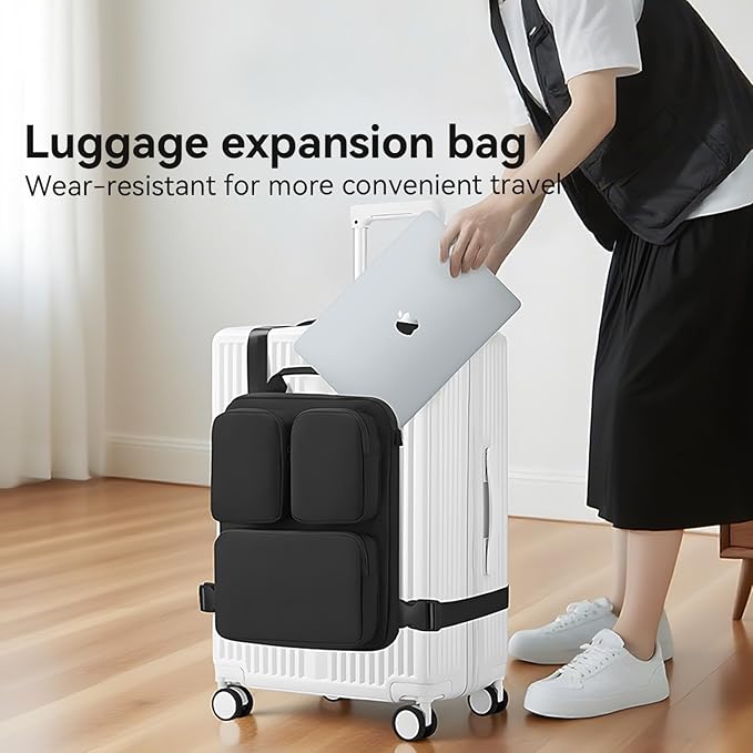SOKOK Over Luggage Organizer Storage Bag with Multi Pockets, Slide On Luggage Harness with Adjustable Straps, 2-in-1 Travel Accessories Suitcase Vest Bag Fits Most Suitcases, Black-3