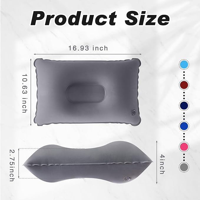 Geelin 12 Pack Inflatable Travel Pillow Squared Flocked Fabric Air Pillow Ultralight, Compact and Comfortable for Traveling, Camping, Hiking, Napping, Desk Rest, Neck Lumbar Support (16.93 × 10.63)
