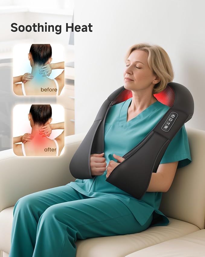 Snailax Shiatsu Back Neck Massager with Heat, Neck Shoulder Massager, Deep Kneading Massager Gifts for Mom, Dad, Mothers Day,Gifts Christmas Presents for Her,Him