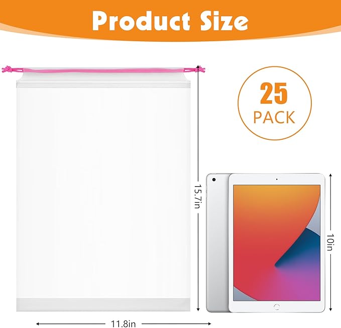 25 Pack Shoe Bags for Travel, 15.7" x 11.8" Large Clear Travel Shoe Bag with Colorful Drawstring Vacation Essentials Cruise Essentials Portable Drawstring Packing for Men & Women