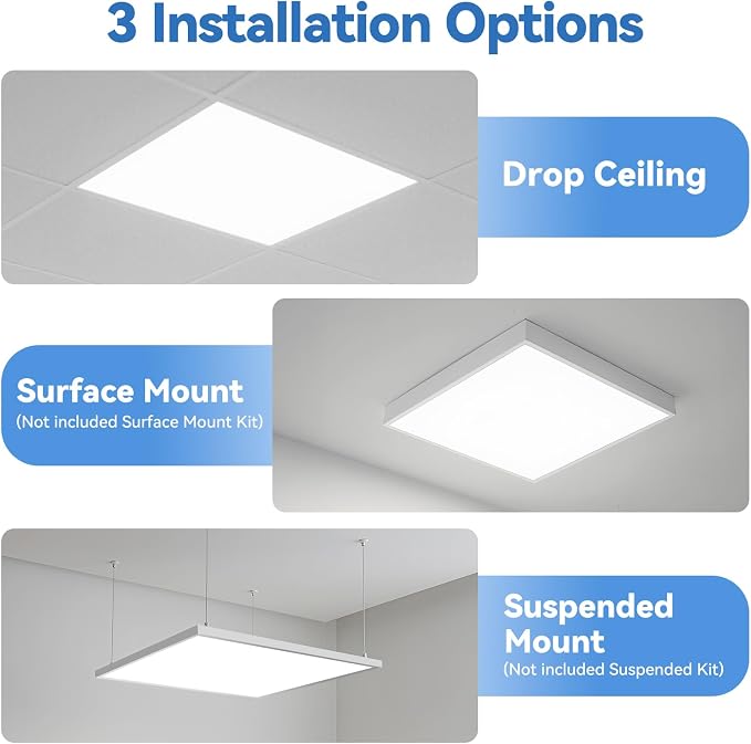CycevSun 2x2 LED Flat Panel Light Drop Ceiling, 30/40/50W Selectable 8-Pack | 4CCT 3000K 4000K 5000K 6000K Switchable, Up to 5500LM, 0-10V Dimmable, 100-277V, ETL, Office, Classroom, Commercial