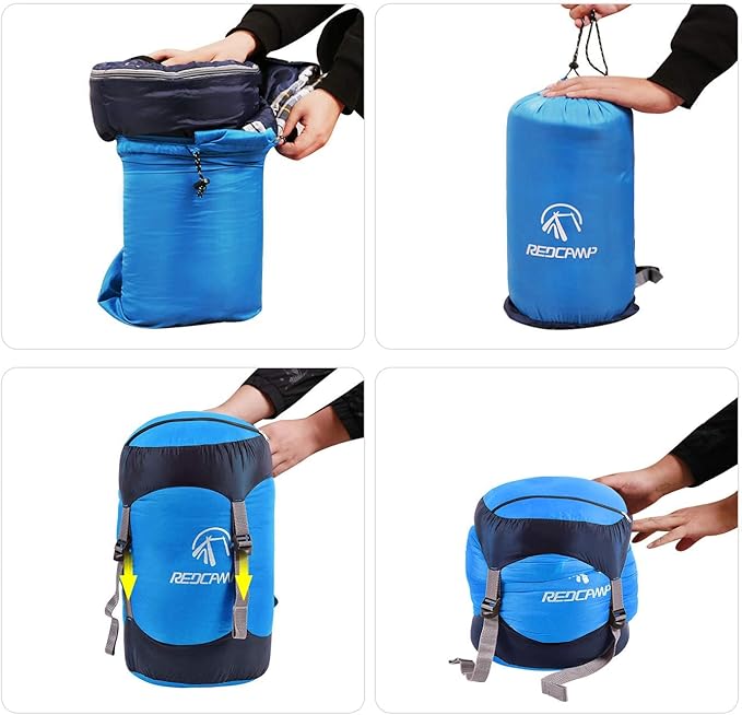 REDCAMP Nylon Compression Stuff Sack, 10L/17L/27L/40L Lightweight Sleeping Bag Compression Sack Great for Backpacking, Hiking and Camping,Blue/Yellow/Army Green/Black