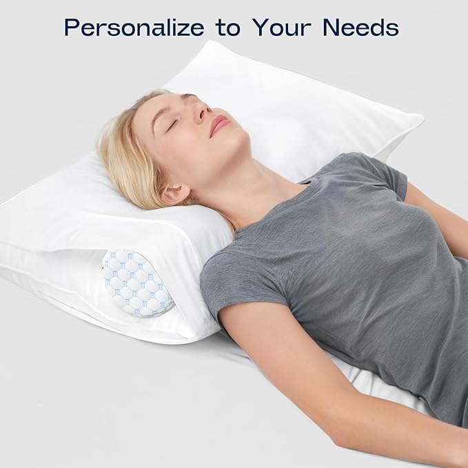 Neck Roll Pillow for Neck Pain Relief - Memory Foam Neck Support Pillow for Bed | Round Neck Pillow for Sleeping, 15.7 * 6 * 6 inch (Cool-Blue)