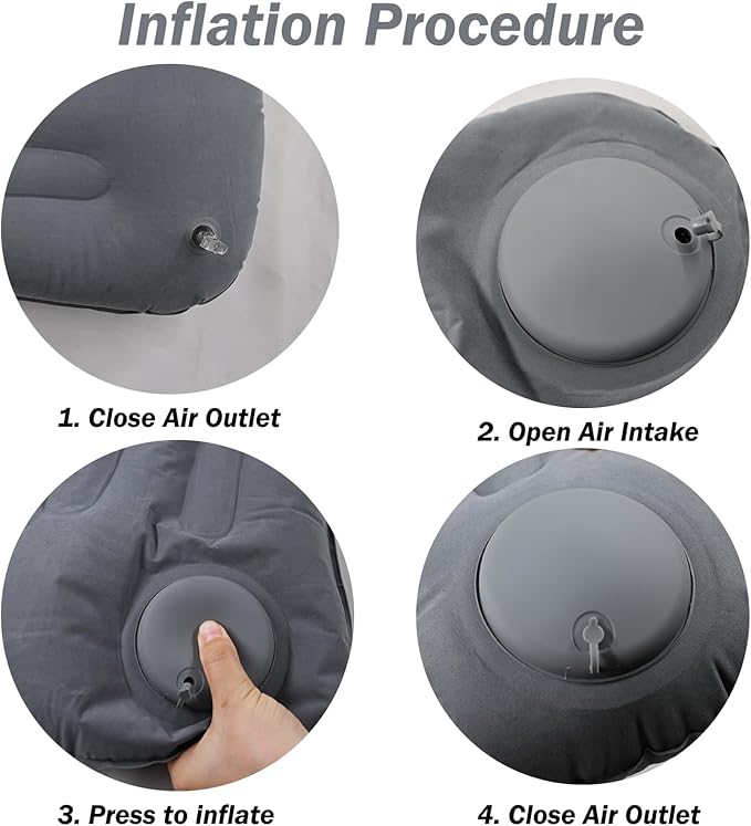 Alovexiong Inflatable Camping Pillow - Ultralight Travel Air Pillows for Neck Lumbar Support, Press-to-Inflate Design, Blow Up Pillow for Camping, Hiking, Backpacking (Grey)