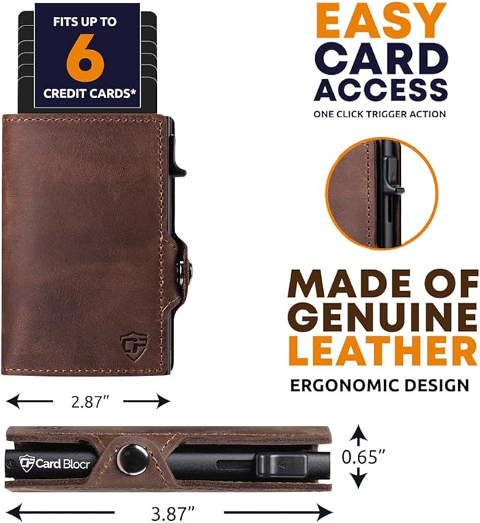 Conceal Plus Card Blocr Pop Up Wallet for Men - Slim Metal RFID Blocking Card Holder (4-6 Cards Ejector) - Minimalist Smart Front Pocket Wallet with Internal Cash + ID Storage